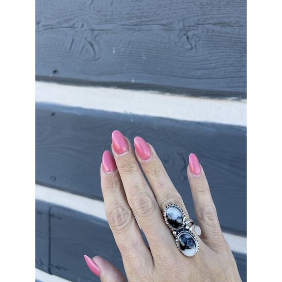 White Buffalo Sterling Silver Turquoise Statement Ring Size 6-SW Native Style - Picture 3 of 8